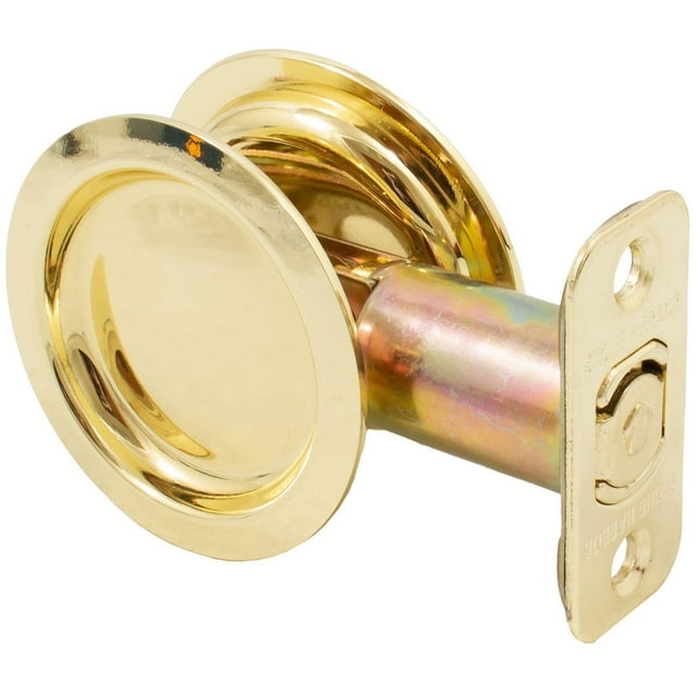 Round Pocket Door Lock, Passage (Hall/Closet) Latch, 2-3/8"" Backset, RCL, Polished Brass by Stone Harbor Hardware