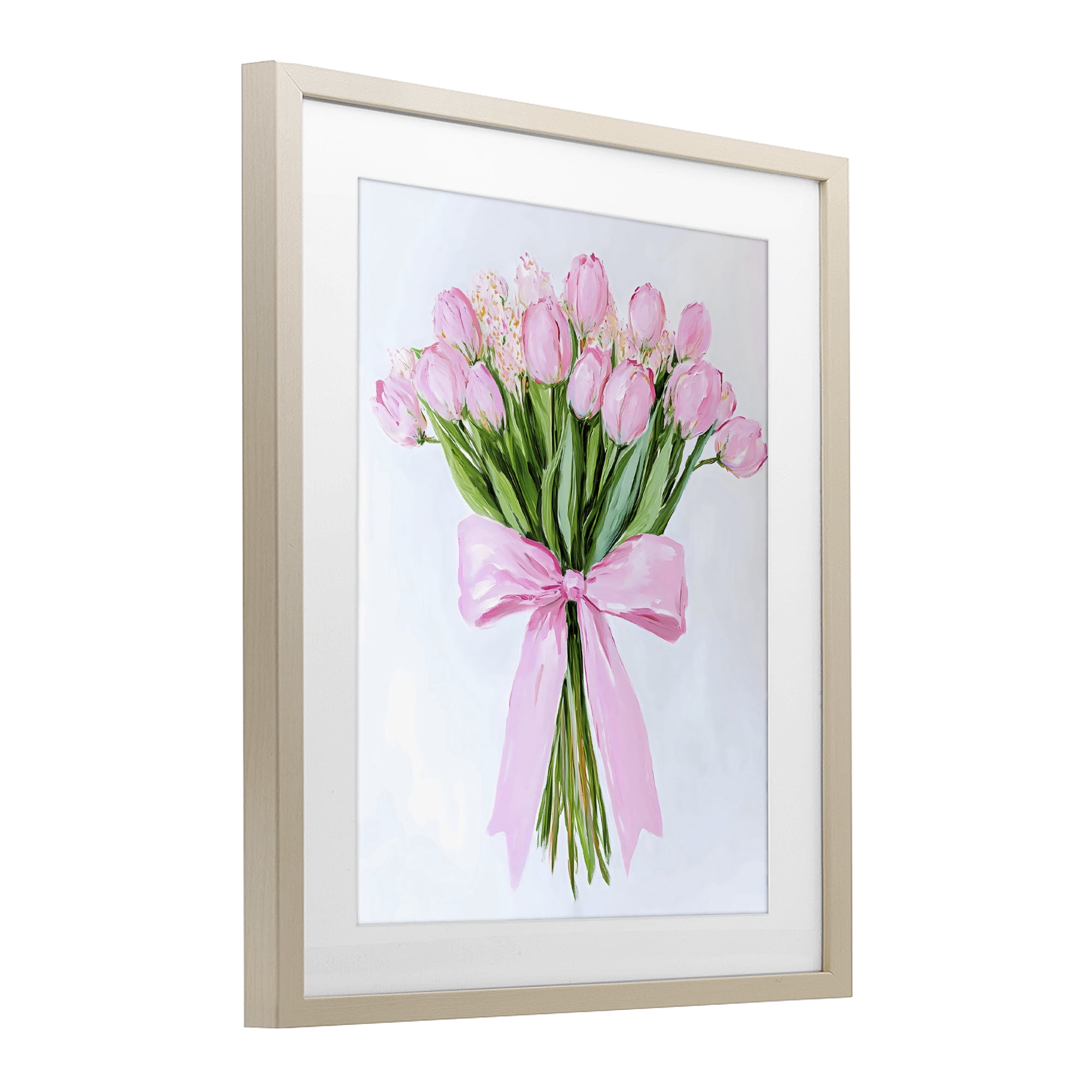Stupell Industries Soft Pink Tulips with Ribbon Birch Framed Print Under Glass, design by The Prints Vibe