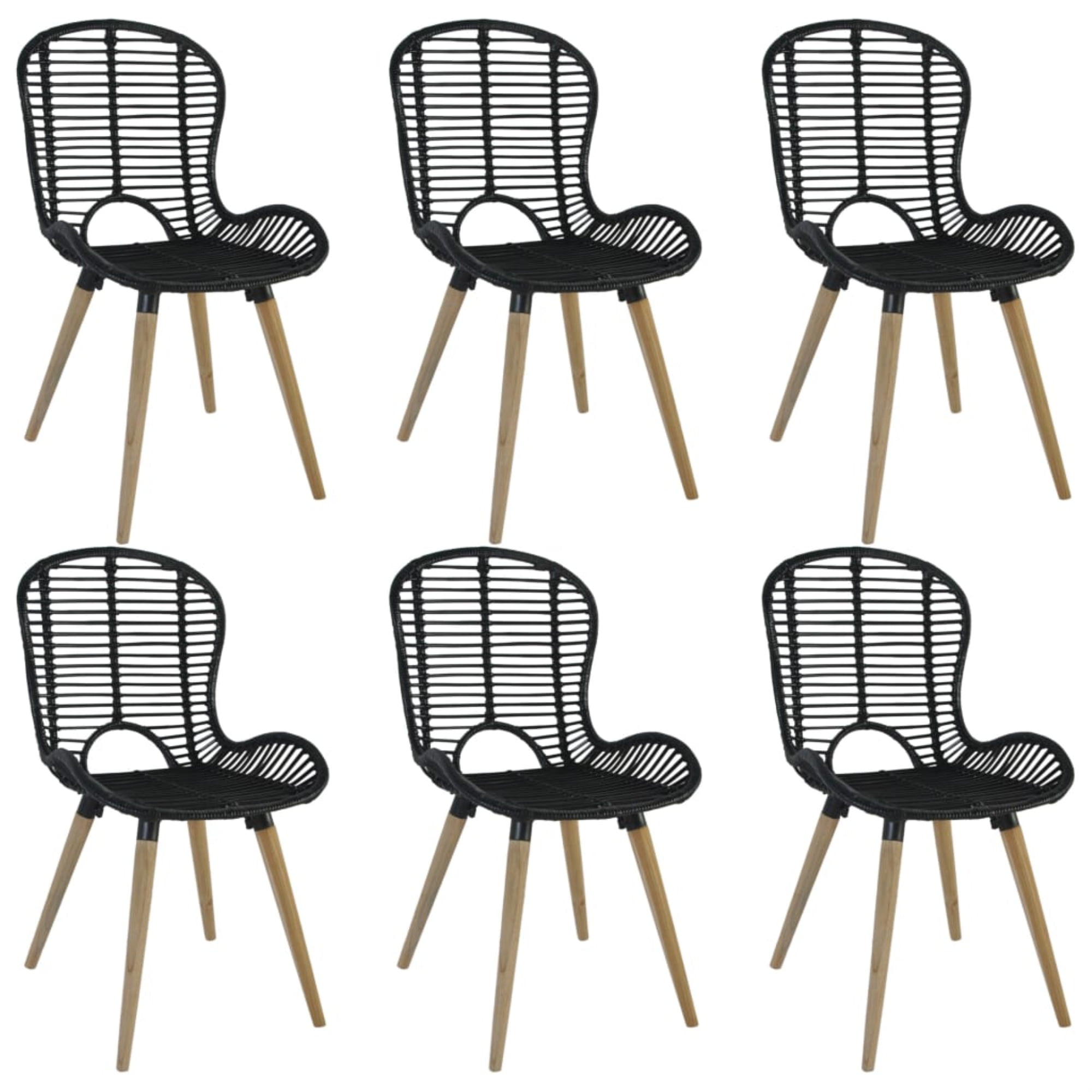 vidaXL Dining Chairs 6 pcs Black Natural Rattan - Walmart.com