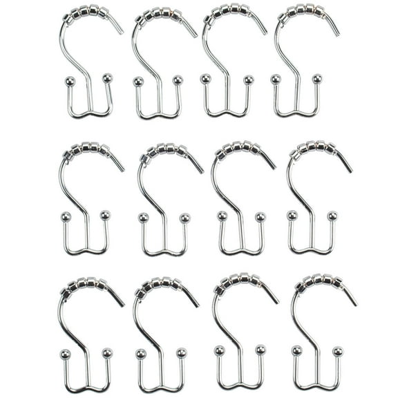 Stainless Steel Double Shower Curtain Hooks,Set of 12