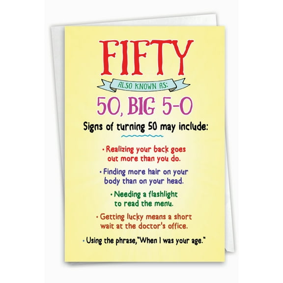 NobleWorks Funny 50th Milestone Birthday Paper Card with 5 x 7 Inch Envelope (1 Card) Turning Fifty C9273MBG