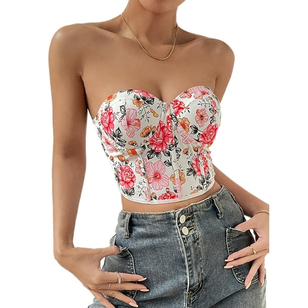 Women's Casual Summer Outfits Tube Tops Strapless Crop Top Basic Bandeau