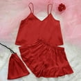 thumbnail image 2 of FAIWAD Women's 3 Sets Pajamas Set Satin Sleeveless Crop Top and Shorts Lounge Set with Bag, 2 of 5