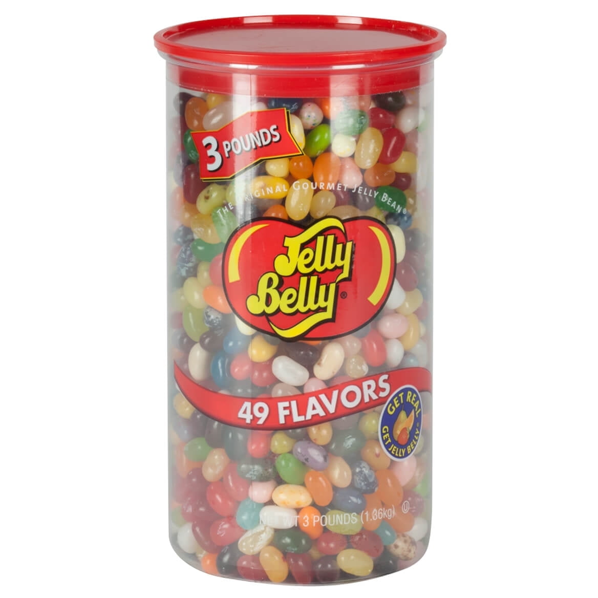 (4 pack) Jelly Belly 49 Assorted Jelly Bean Flavors, 3-Pound Clear Can, Most Popular Flavors