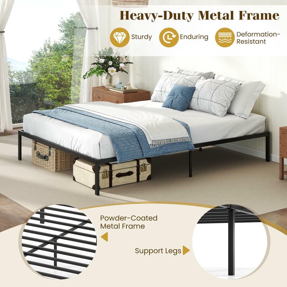 Barara King Queen Size Metal Bed Frame with Heavy Duty Support Slats Mattress Foundation, Bed Frame Mattress Foundation for Apartment, Bedroom, Black