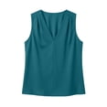 thumbnail image 4 of Women's Silk Satin Tank Top V Neck Sleeveless Ruched Blouse Summer Basic Tank Shirt Green, 4 of 7
