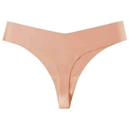 Virmaxy Womens Oversized Thong Low Waist Ice Silk Naked Without Trace Pure Cotton Crotch Breathable T-Shaped Large Size Thong Panties Khaki XL