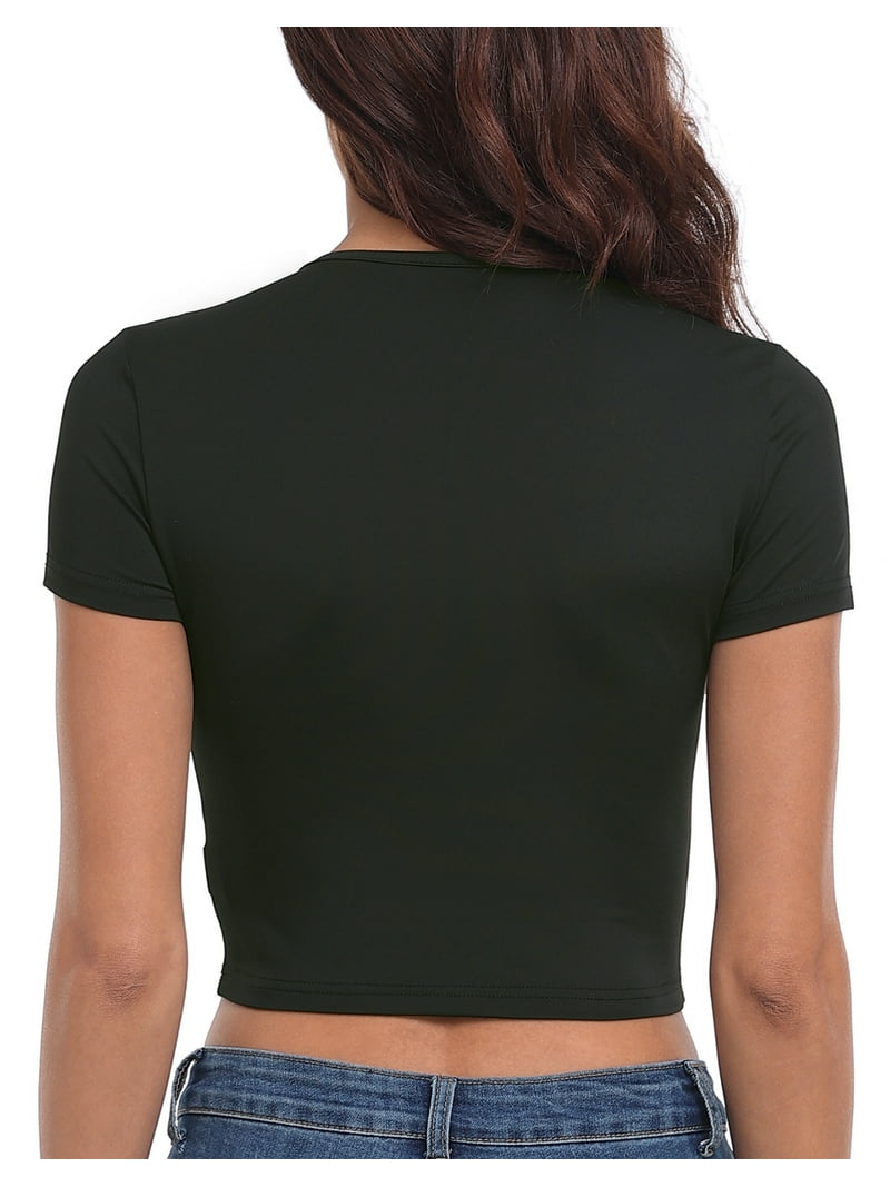 HDE Women's Heart Cut Out Crop Top Short Sleeve T Shirt Black - M