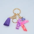 thumbnail image 2 of Hangs Pendant 2 Resin Glittering Letter Keychain with Color Stitching Flowing Design Purple Drop Glue English Character Key Chain, 2 of 5