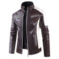 thumbnail image 1 of Chaqueta de cuero con cuello de color Chaqueta de moto Chaqueta de cuero fina informal de primavera y otoño para hombre, 1 of 6