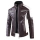 thumbnail image 1 of Chaqueta de cuero con cuello de color Chaqueta de moto Chaqueta de cuero fina informal de primavera y otoño para hombre, 1 of 6