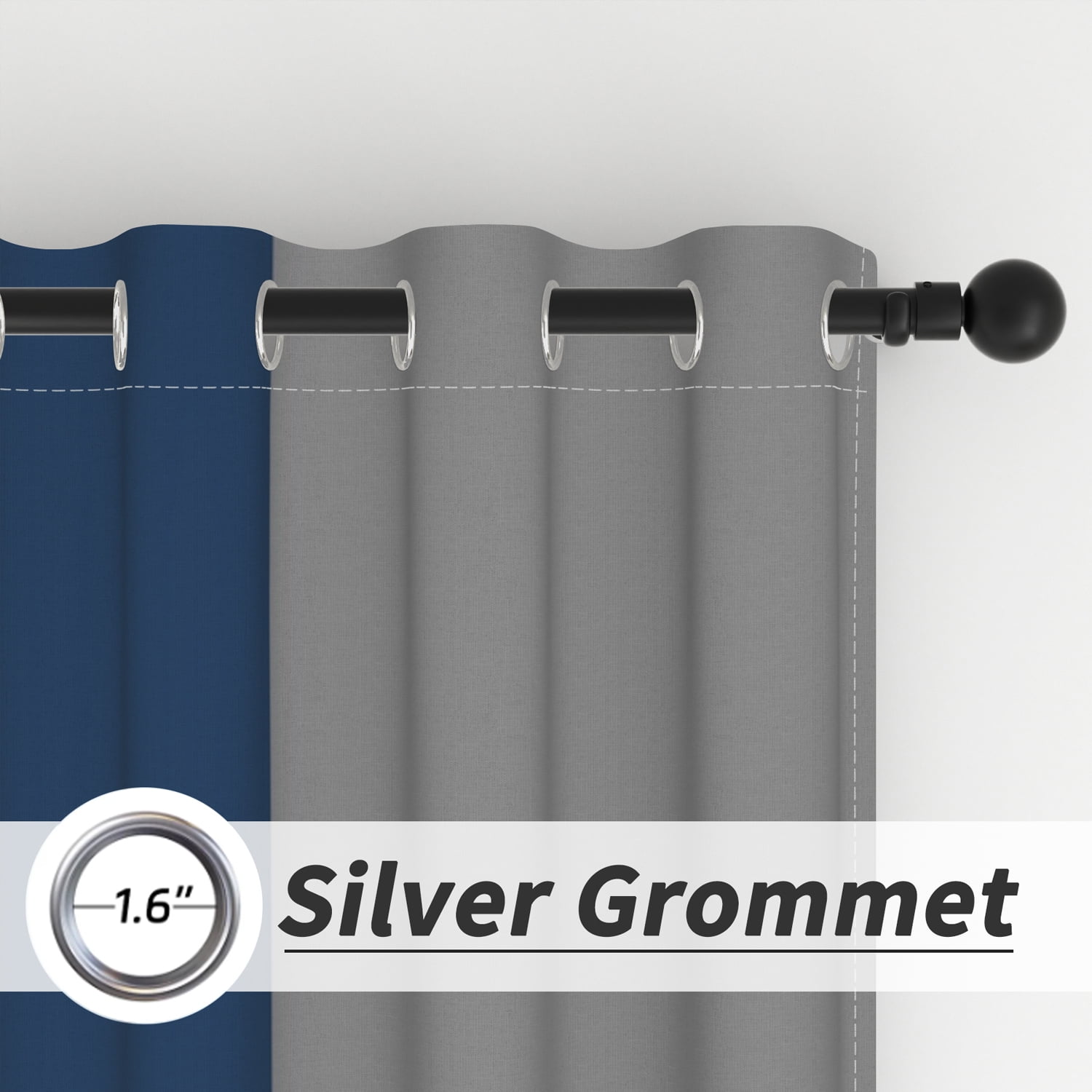 Lfeey Blackout Curtains 96 inches long, Navy Blue Gray Grommet Curtains, 2 Panels