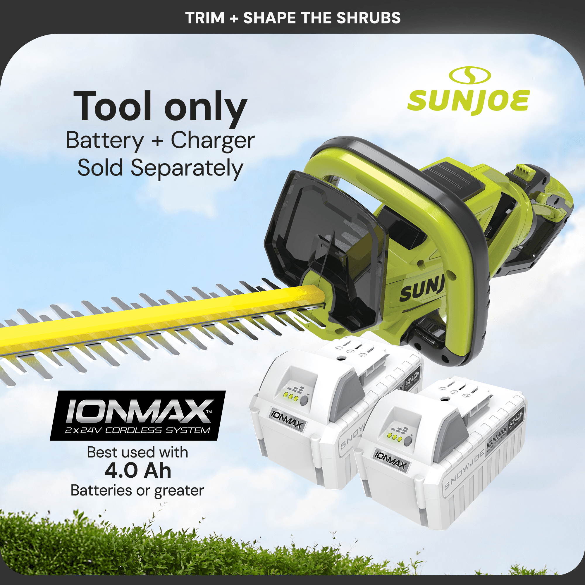 Open Box Sun Joe 24" Cordless Battery Hedge Trimmer Tool, 24V-X2-24HT-CT
