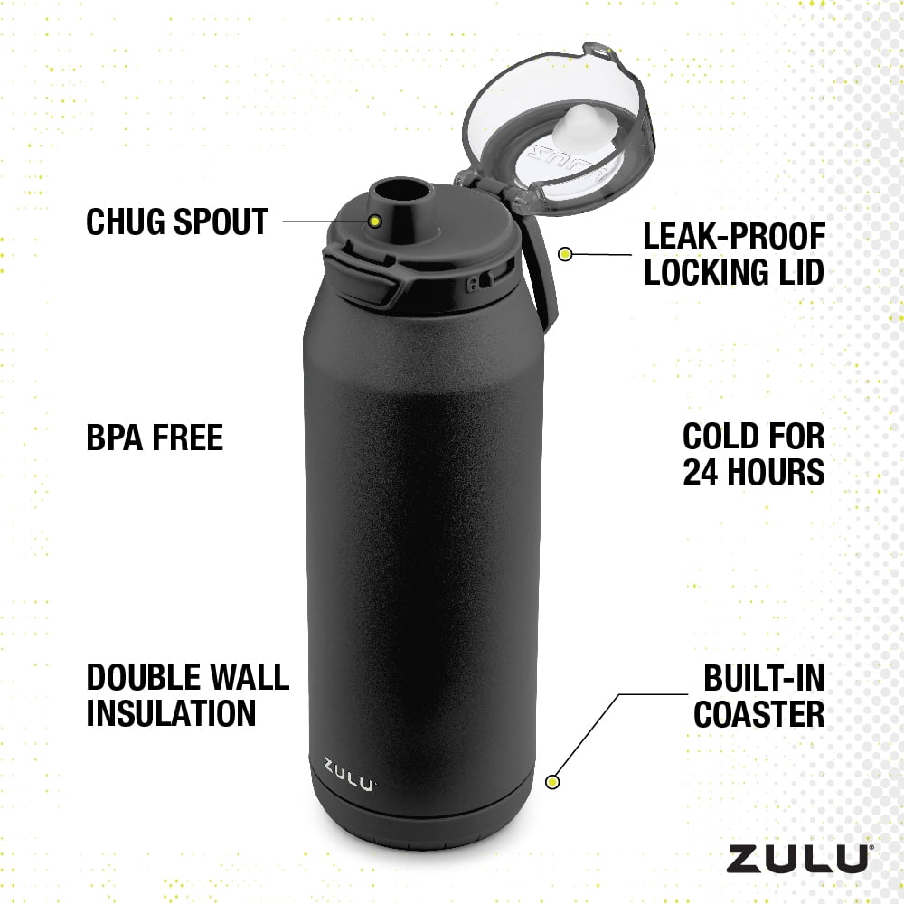 (2 pack) Zulu Swift 32oz Stainless Steel Water Bottle, Black
