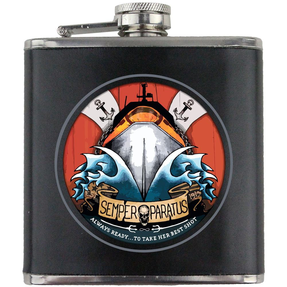 Coast Guard Semper Paratus Tattoo Design Leather Wrapped 6oz. Flask