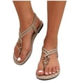 thumbnail image 6 of YgkuHd Women's Casual Bohemian Flat Sandals Thong Style Crisscross Woven Straps Openwork Metal Buckle Khaki,5.5, 6 of 8