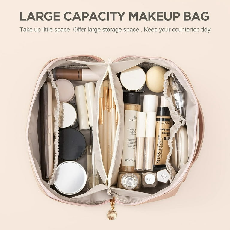 HBlife Travel Makeup Bag, Large Capacity Cosmetic Bags for Women,Waterproof Portable Pouch Open Flat Toiletry Bag Make Up Organizer with Divider and