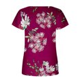 thumbnail image 4 of Summer Saving Wycnly Womens Shirts Fashion Smocked Swing Hem Tunic Tops Summer Short Sleeve Square Neck Ladies Flowers Print Tops and Blouses Red XL, 4 of 5