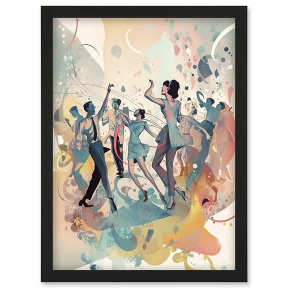 People Dancing to Music on the Dancefloor Modern Soft Pastel Watercolour Painting Artwork Framed Wall Art Print A4