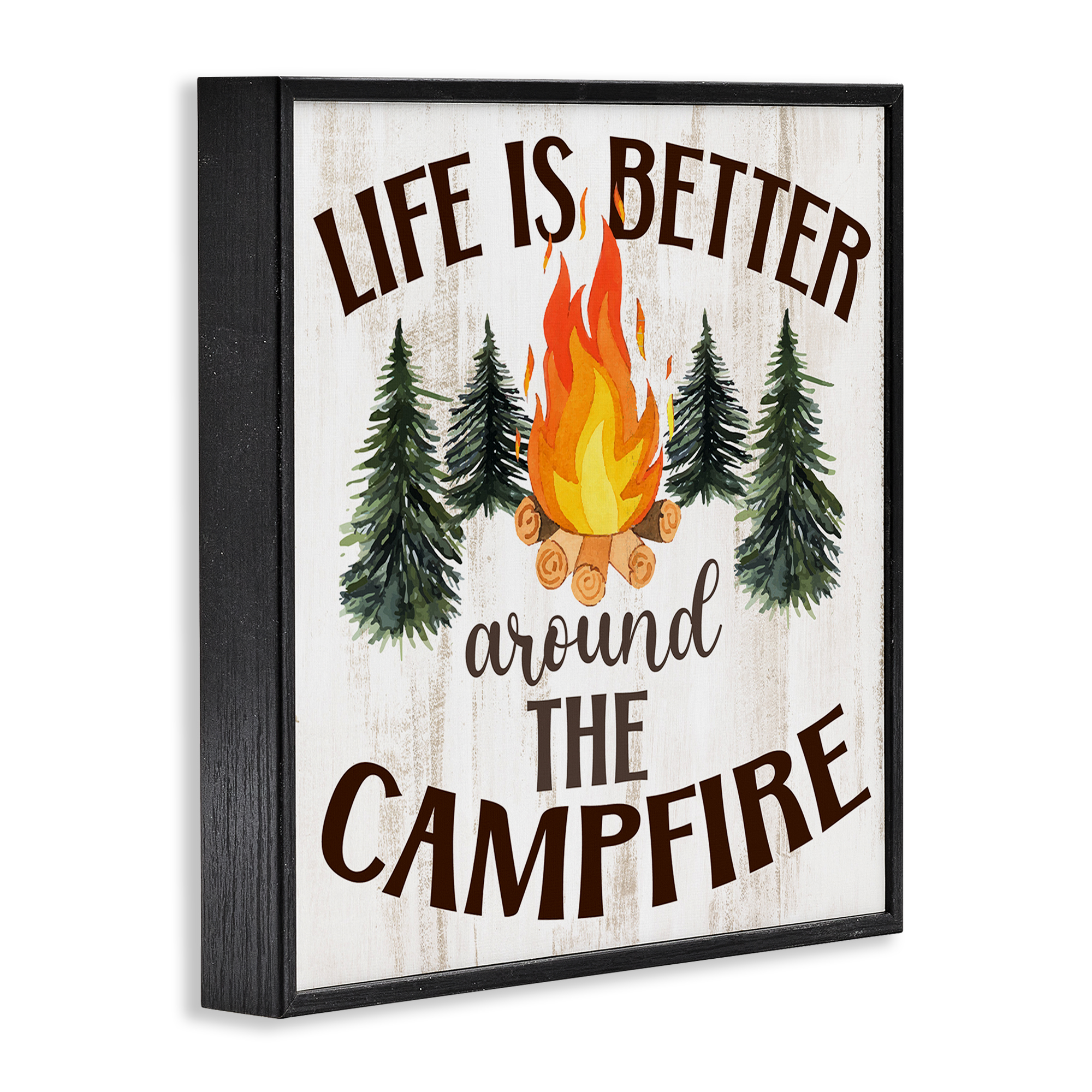 Stupell Industries Rustic Campfire Phrase Landscape Painting Black Framed Art Print Wall Art, 24 x 24