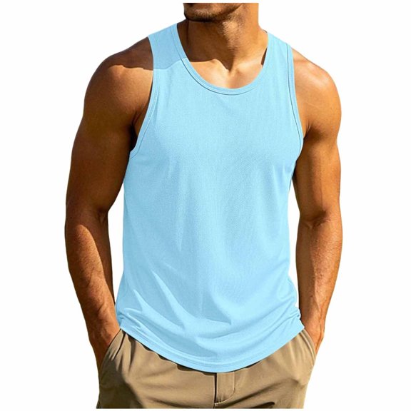 Purcolt Mens Sport Tank Tops Stretchy Casual Crew Neck Sleeveless T-Shirts Comfort Workout Yoga Athletic Basic Shirts