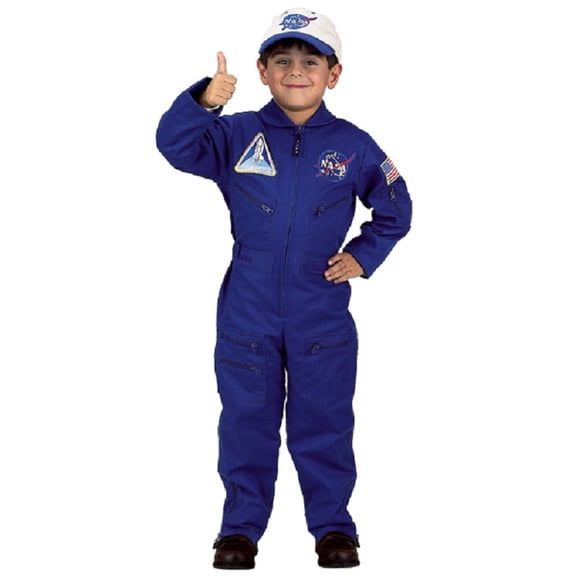 The Costume Center Blue Flight Suit Halloween Costume with Embroidered Cap (for ages 8-10)