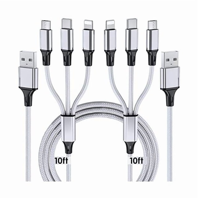 wonima11 Multi Charging Cable, 10ft 2Pack Multi Phone Charger Cable Braided Universal 3 in 1 Charging Cord Extra Long Multiple USB Cable with USB C, Micro USB Port Connectors for Cell Phones and More