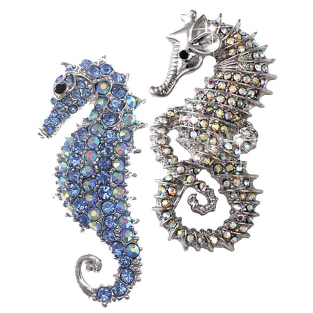 2 Pieces Crystal Brooch Seahorse Shaped Costume Pretty Accessory