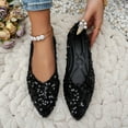 thumbnail image 4 of Black Womens Pumps Sequin Embellished Pointed Toe Flats Soft Soled Slip On Solid Color Closed Toe Ankle Wrapping Casual Comfortable Shoes Size 36, 4 of 9