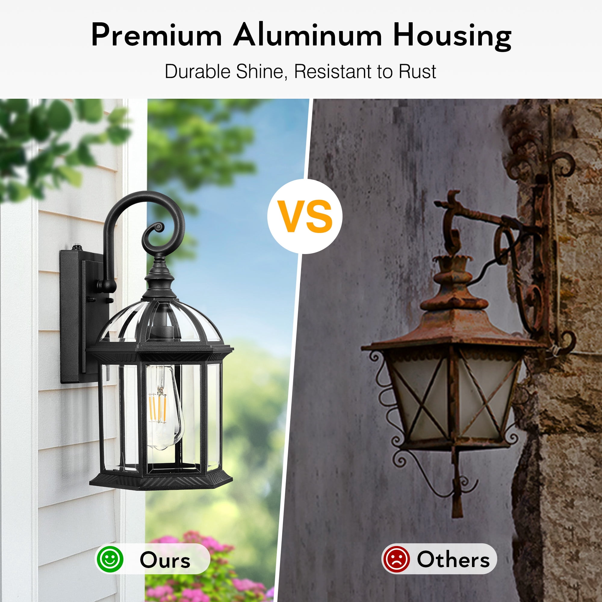 VIANIS 15.7" Large Outdoor Wall Lights, Black Exterior Lighting Fixtures with Tempered Beveled Glass, Anti-Rust Dusk to Dawn Outdoor Lighting for House, Waterproof Outdoor Sconce Lights for Porch