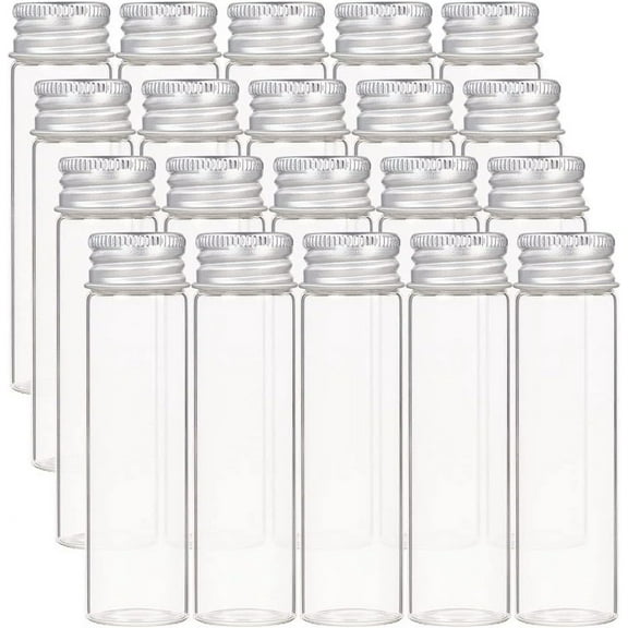 20Pcs 20ml Glass Sealed Bottle with Screw Aluminum Cap Clear Liquid Sample Vial for Pill Powder Ornament Bottles Clear