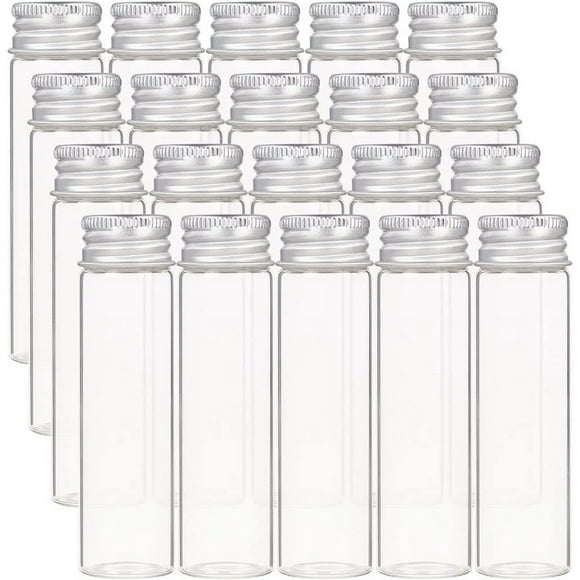 20Pcs 20ml Glass Sealed Bottle with Screw Aluminum Cap Clear Liquid Sample Vial for Pill Powder Ornament Bottles