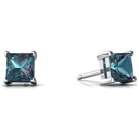 PJ Jewelry Square Princess Cut Multicolor Alexandrite Sapphire Earrings, 4 ct, 10k White Gold-Plated