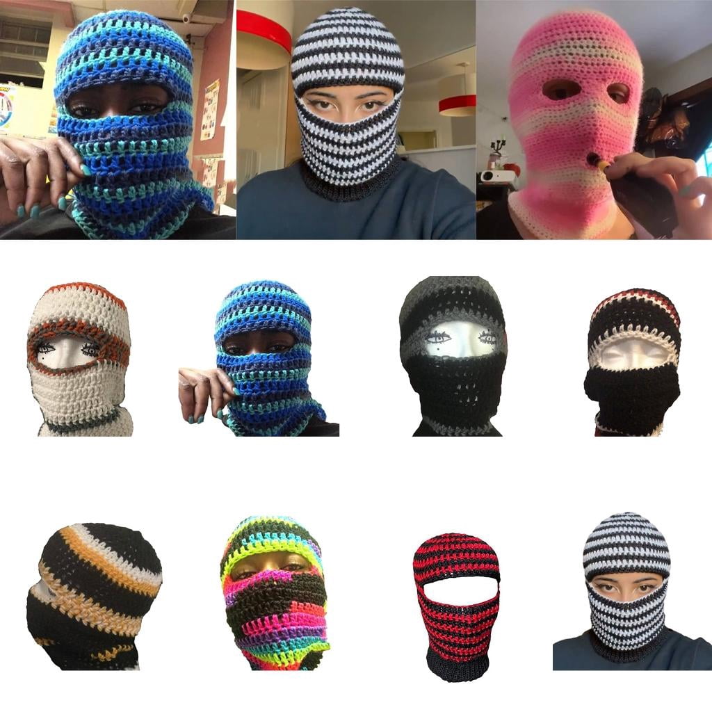 Knit Hat for Students Windproof Winter Hat Neck Protect Hat with Stripe Pattern Warm Cycling Hat Knit Windproof Students Outdoor Cycling Skiing Hat Lovely Cold Winter Neck Protect Hat for Couple
