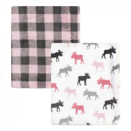 UPC: 0660168599992 | Hudson Baby Infant Girl Cozy Plush Luxury Blankets 2pk Pink Moose One Size