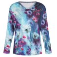 thumbnail image 2 of LEEYNEER Womens Summer Long Sleeve Shirts Tunic Tops V Neck Colorful Floral Printed Tees Shirt Loose Pullover Blouses Summer Tops Black M, 2 of 5