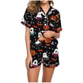 thumbnail image 4 of 2 Pieces Halloween Pajamas Set for Women Cozy Lounge Outfit Pumpkin Ghost Sleepwear Top and Shorts Festival Everyday Wear, 4 of 7