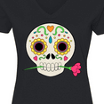 thumbnail image 4 of Inktastic Día de los Muertos Skull with Flower Women's V-Neck T-Shirt, 4 of 5