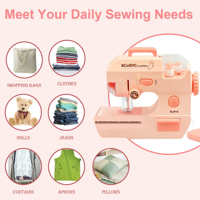 Kids Sewing Machine, Mini Sewing Machine for Beginner, Portable Sewing  Machines with Cloth, Needle Threader, Ruler, Early Educational Electric  Sewing