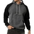 thumbnail image 2 of Havenx Mens Contrast Color Pullover Long Sleeve Patchwork Hoodies Color Block Hooded Sweaters Fleece Thermal Western Casual Work Soft Outwear with Kangaroo Pocket,Gray M, 2 of 4