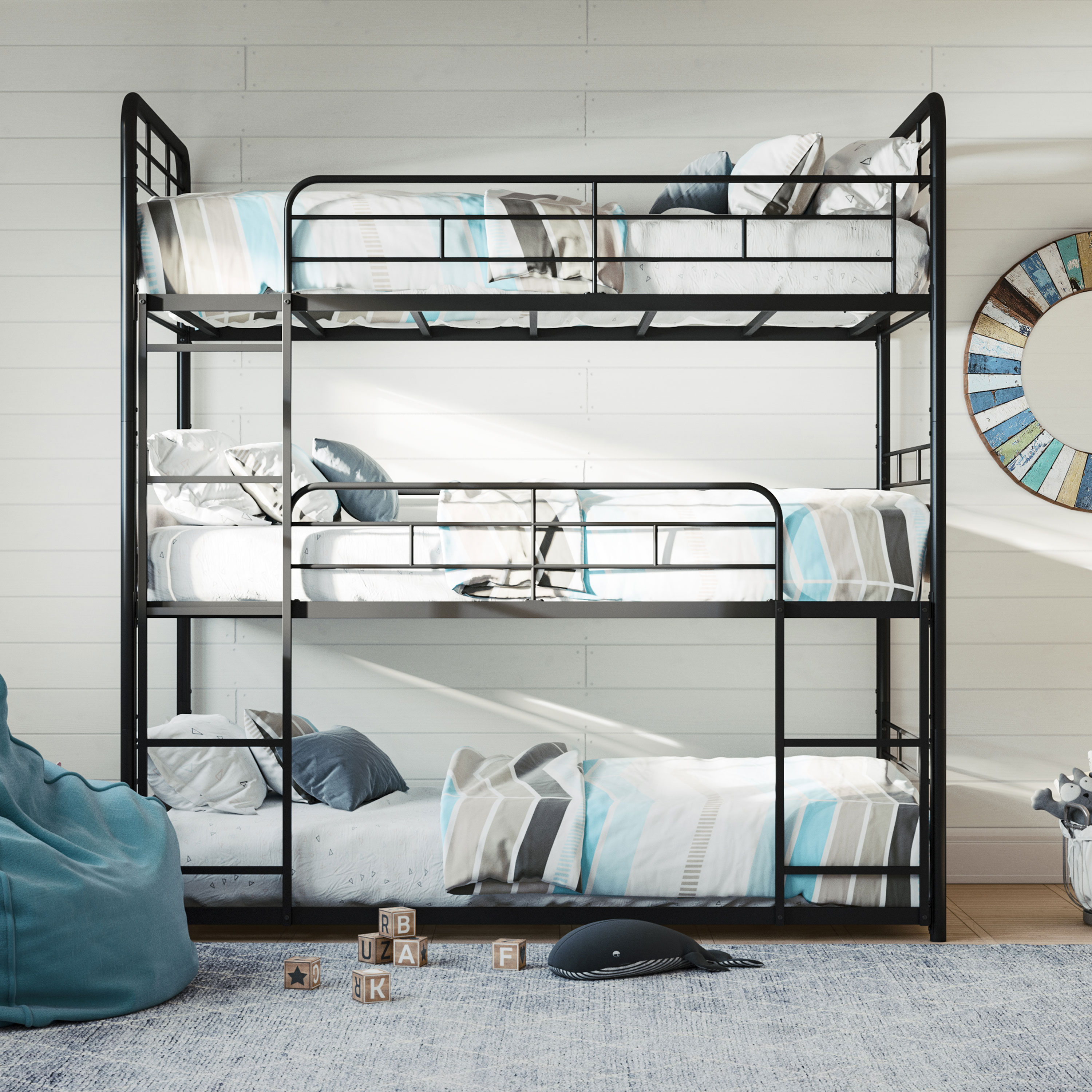 Better Homes & Gardens Anniston Convertible Black Metal Triple Twin Bunk Bed, Gray Wood Accents - image 21 of 26