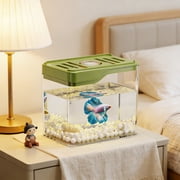 Small Multifunctional Aesthetic Goldfish Tank,Betta Fish Tank, 0.25 Gallon Mini Plastic Quadrate Aquariums,Plastic Rectangular Fish Tank,for Baby Shrimp,Betta,Clownfish,Guppy,Lid Included(Green)