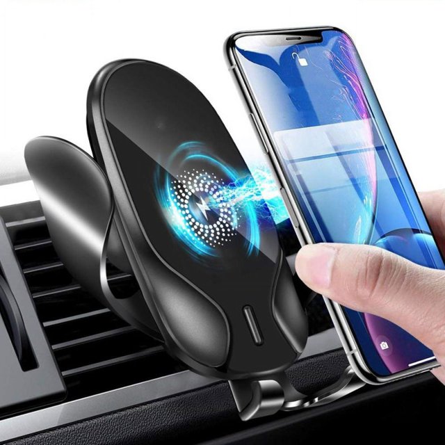 Cargador inalámbrico negro para coche, soporte para teléfono para coche, soporte para cargador de teléfono, Qi de carga rápida 10W 7,5W JM