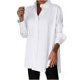 thumbnail image 2 of DYTTDG Women's New Plus Size Solid Color Button Lapel Long Sleeve Shirt Daily Casual Blouse Cardigan Basic Loose Tops Great Gifts for Less, 2 of 9