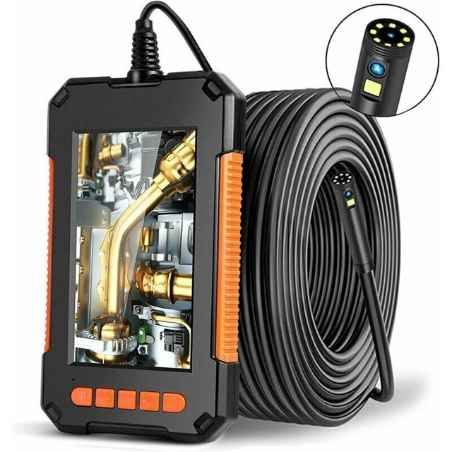 Endoscopio industrial, cámara de inspección con boroscopio de doble cabezal, endoscopio digital de doble lente HD 1080P, pantalla LCD de 4,3 pulgadas, resistente al agua IP67, con 8 luces LED (2 m)