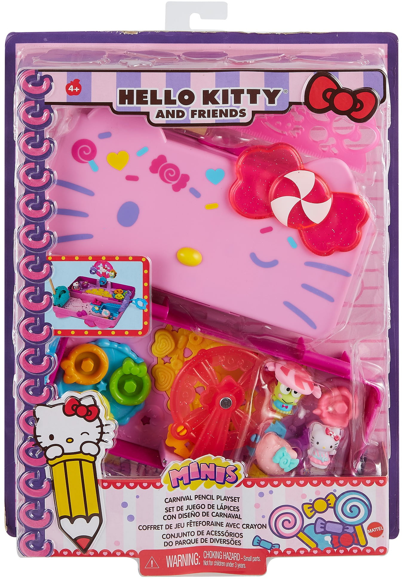 HelloKittyFriends [8-in-1] Hello Kitty Cute Stationery 4pcs B Type Wooden  Lead Pencils & 4pcs Figure Pencil-Top Set(Pink)