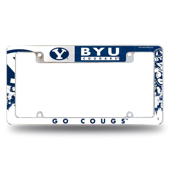 BYU Cougars Primary 12" x 6" Chrome All Over Automotive License Plate Frame for Car/Truck/SUV