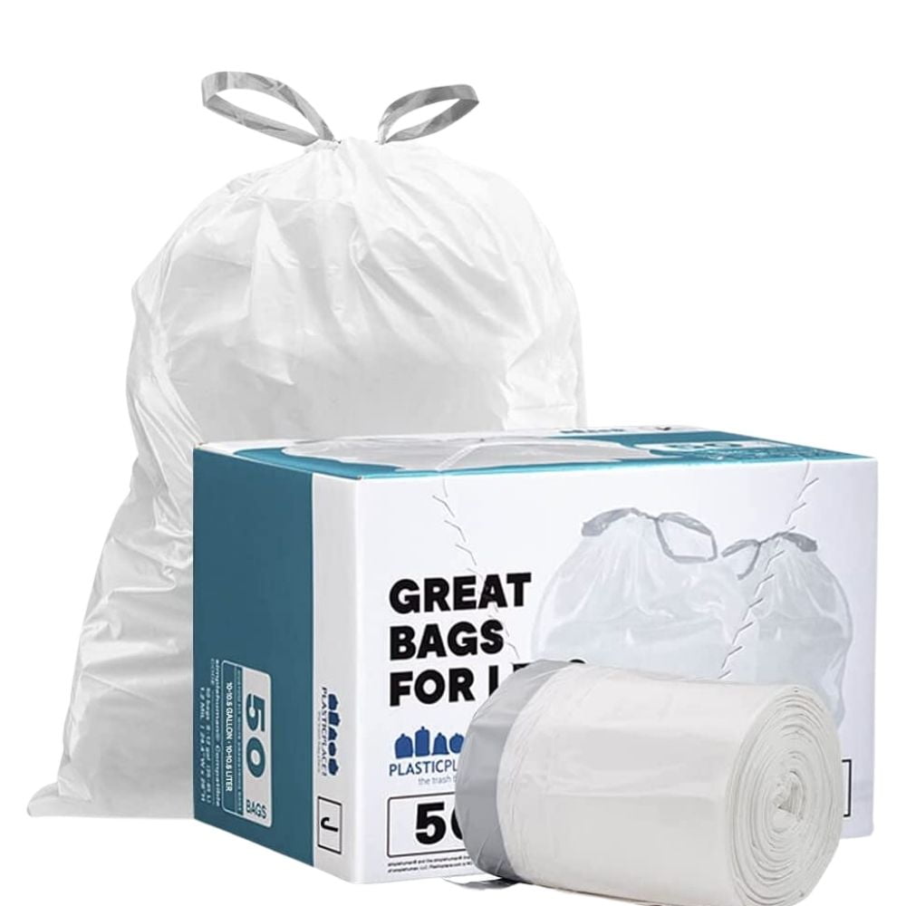 White case of 100 bags Plasticplace 6 Gallon Drawstring Bags 