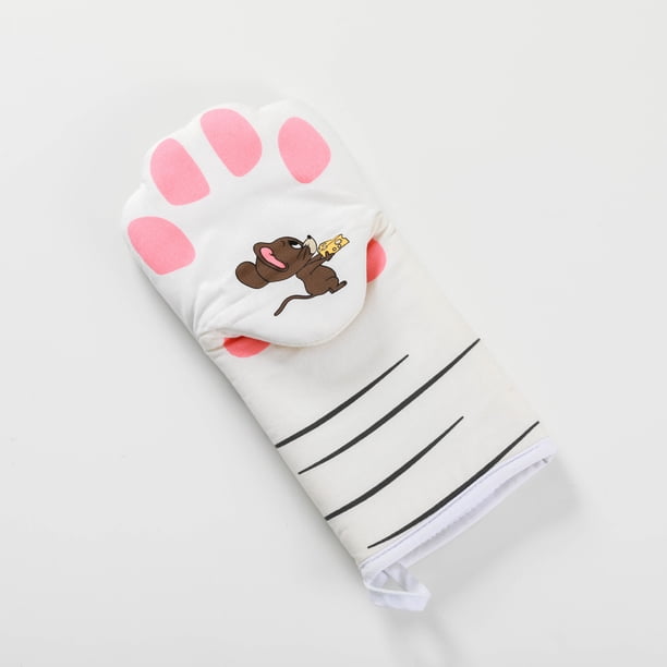 Guantes de algodón para horno con forma de gato, guantes aislantes para hornear, guantes resistentes al calor para horno microondas