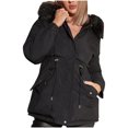 thumbnail image 3 of Jinhomg Womens Fleece Lined Puffer Jacket Trendy Faux Fur Trim Hoodie Coat Warm Comfy Double Closure Waist Drawstring Padded Jacket with Pockets Black L, 3 of 6